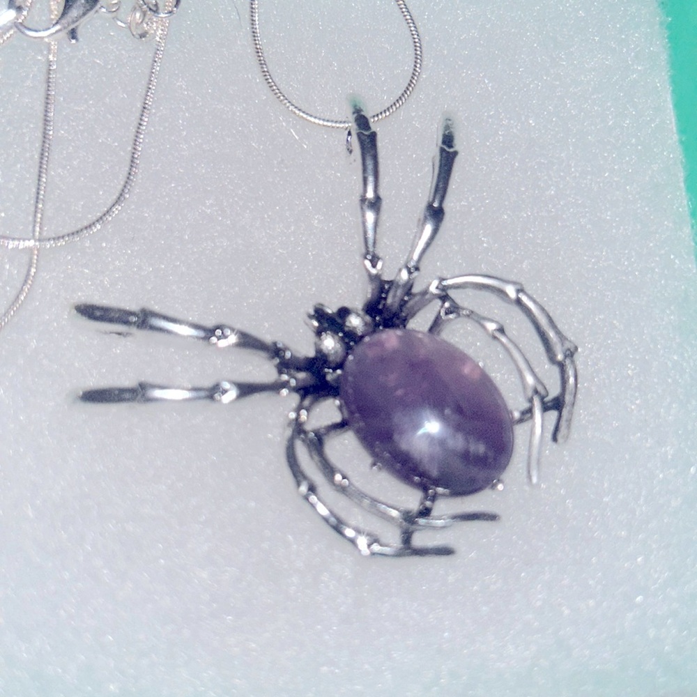 Gothic Amethyst Spider 24” Sterling Silver Necklace